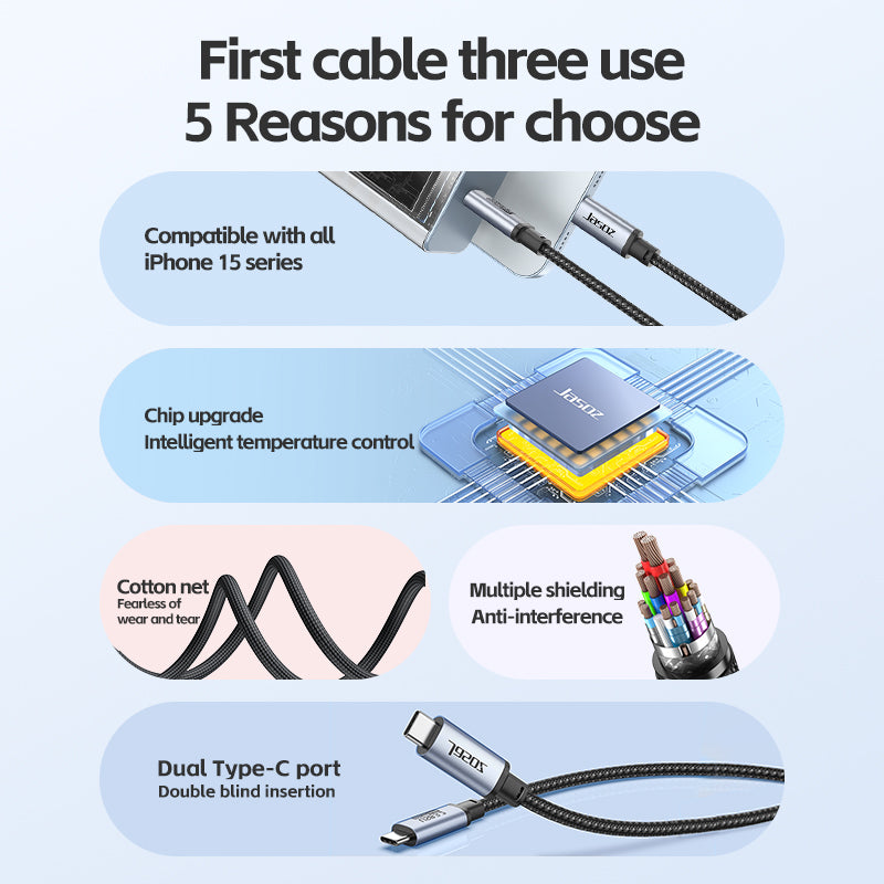 JASOZ D120 1.5m USB3.2 4K / 60Hz 20Gbps PD 240W Type-C Fast Charging Cable JASOZ D120 1.5m USB3.2 4K / 60Hz 20Gbps PD 240W Type-C Fast Charging Cable